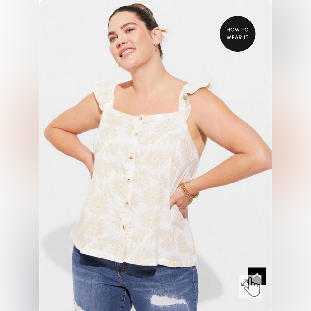 BNWT TORRID DOUBLE GAUZE RUFFLE BUTTON FRONT TANK